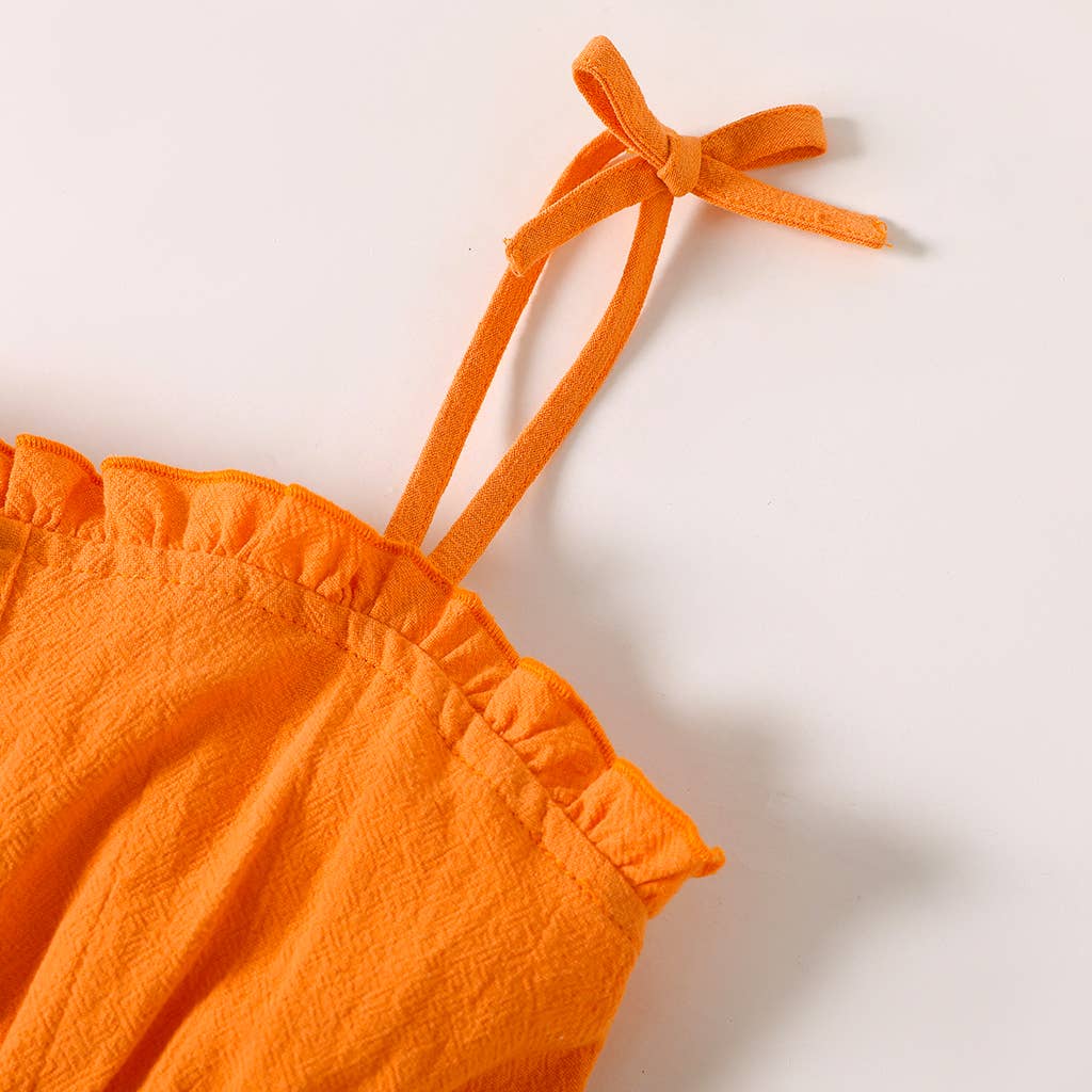 Toddler Girl Bowknot Stripe/Floral Print/Orange Cami Romper