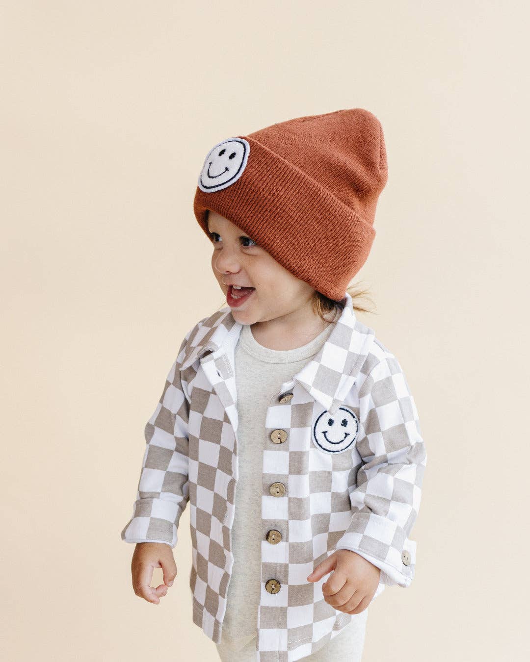 Smiley Baby Kids Beanie | Rust